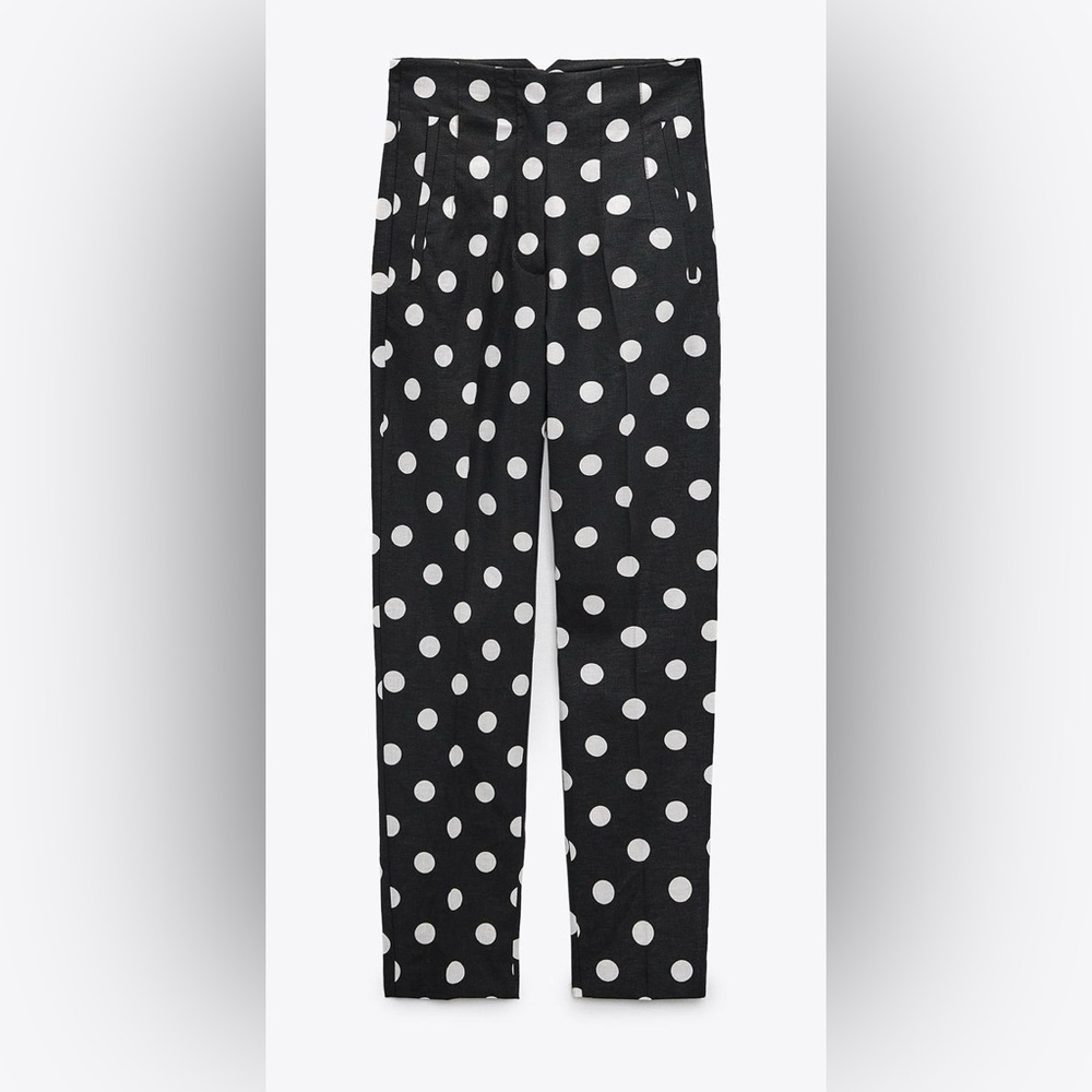 Zara Black and White Polka Dot high rise linen pants